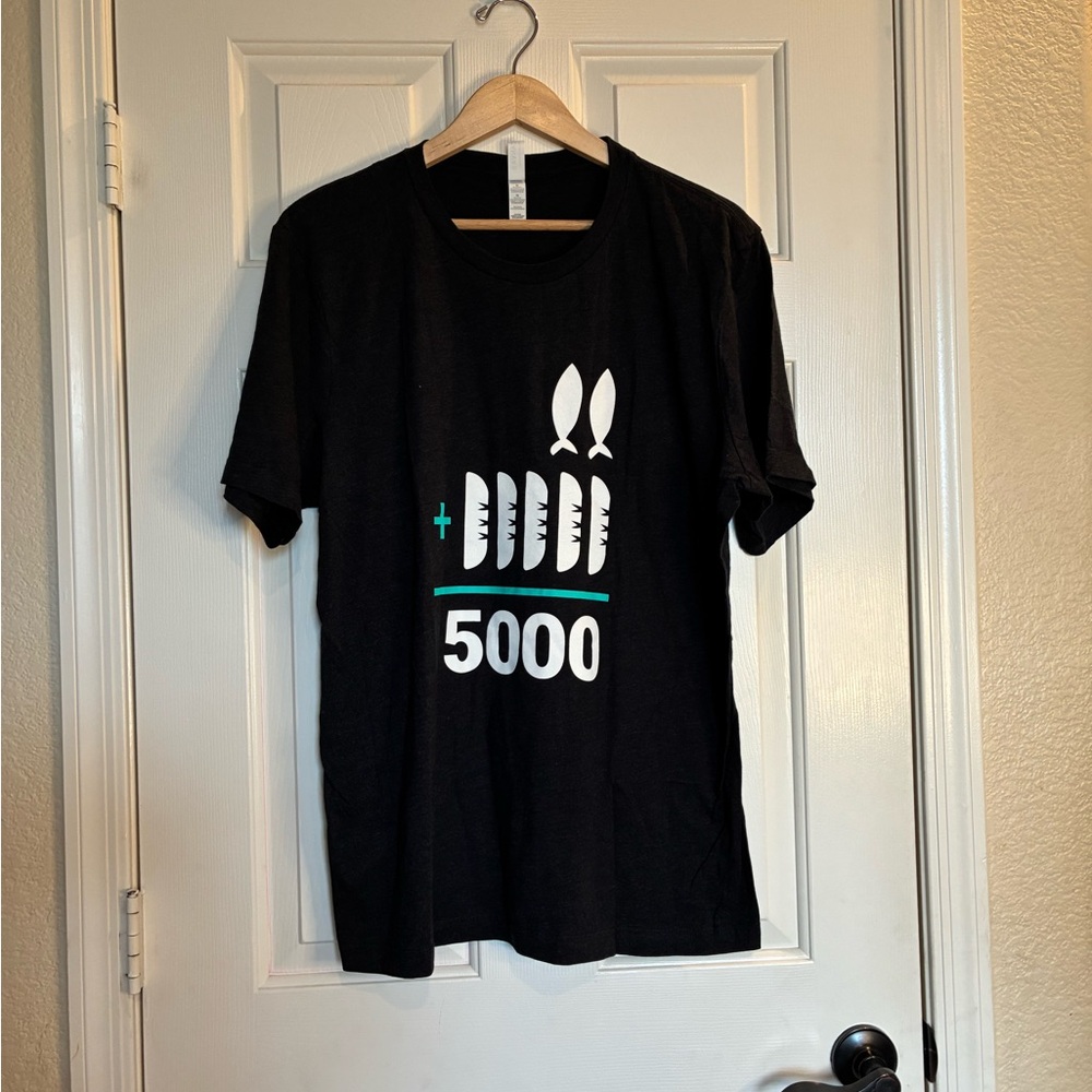 Bella Canvas Black Short Sleeve Tee with White & Teal Graphic Accents